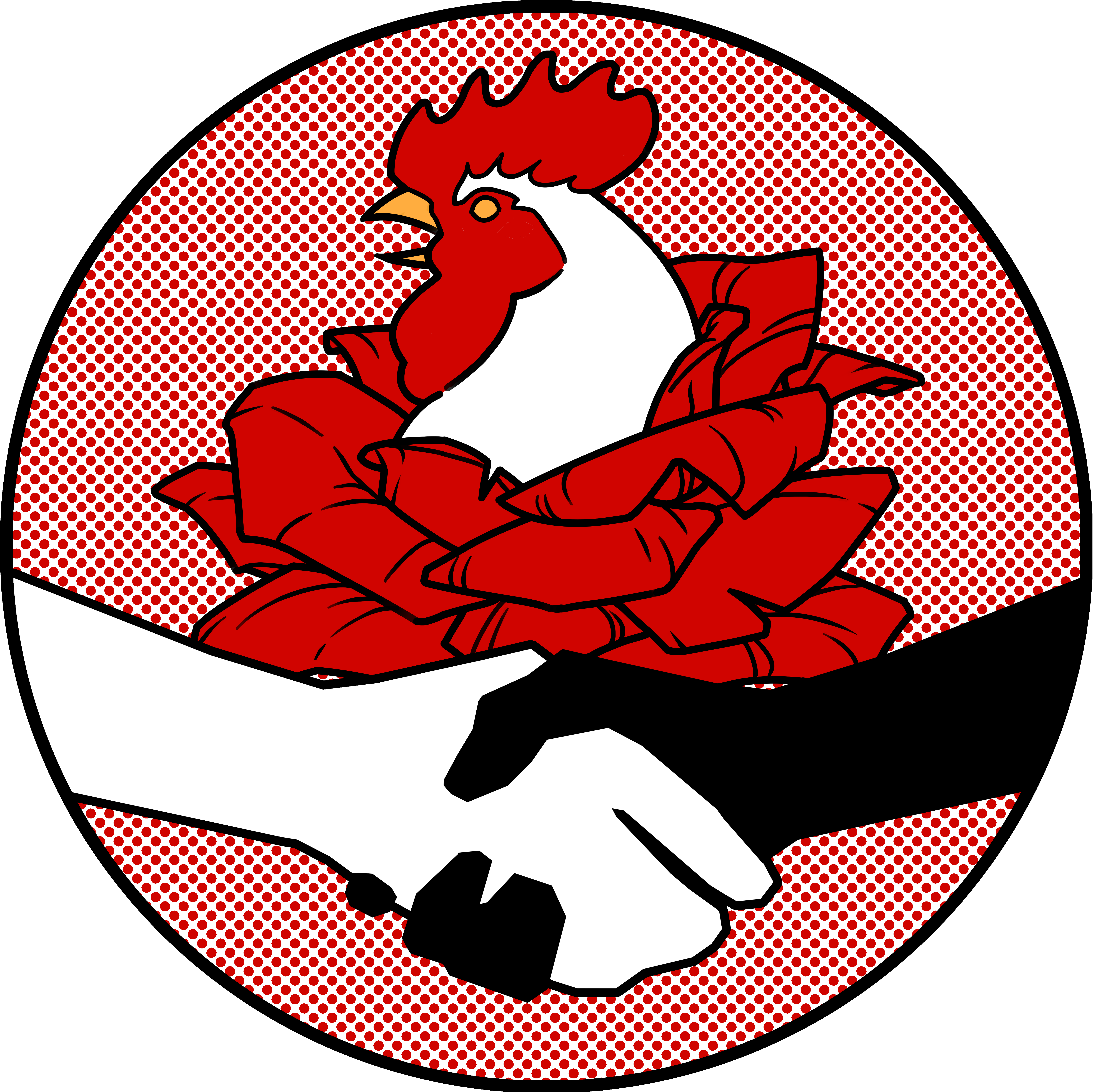 Sonoma County DSA's logo, featuring an interracial handshake in front of a rose, from which the head of a rooster emerges.